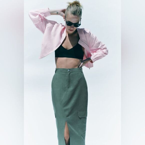 ZARA CROPPED LINEN BLEND BOMBER - Picture 1 of 11